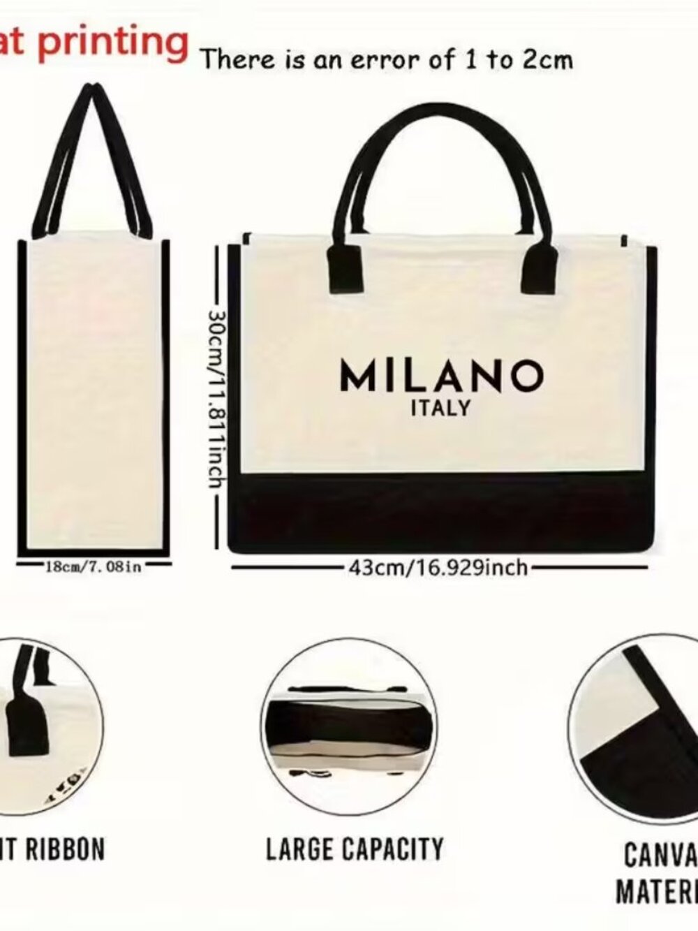 Milano Italy Print Canvas Tote Bag Large Capacity Shoulder Bag - Picture 7 of 8